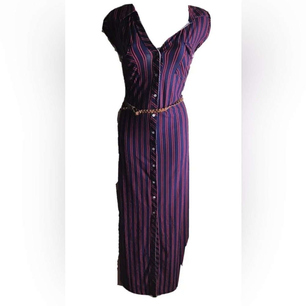 NEW Plus Size 2X Dress- Belted-Rouge Collection-STRIPED-BUTTON DOWN SHIRT DRESS